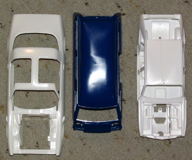 Just like the Tamiya Honda Today, the LiteAce is TINY! Here you can see the LiteAce in blue, between a 1/20 Renault 16 and the body of a 1980 Trans Am. The entire van doesn't even make it to the front of the T/A's front fender!