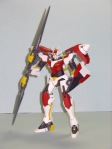 This is the 00 Gundam all dressed up for Hallowe'en as Tekkaman Blade. Or, is it a failed audition by Blade to be in the next Gundam? Who can tell? I'm beginning to think even the folks at Bandai might not know for sure!
