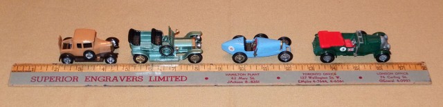 This shows the four early MoYY cars from the 1956-1965 period. The oldest is on the left, and the newest on the right. Note the difference in size and complexity!